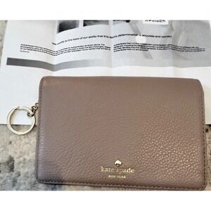 Kate Spade New York Pebbled Leather Bifold Wallet Taupe Mauve with Key Ring